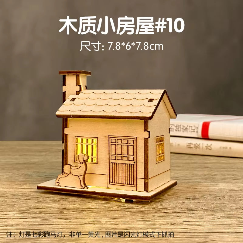 3D LED Light Wooden House Puzzle DIY Building Model Kit Jigsaw Toy for Kids Christmas Decorations