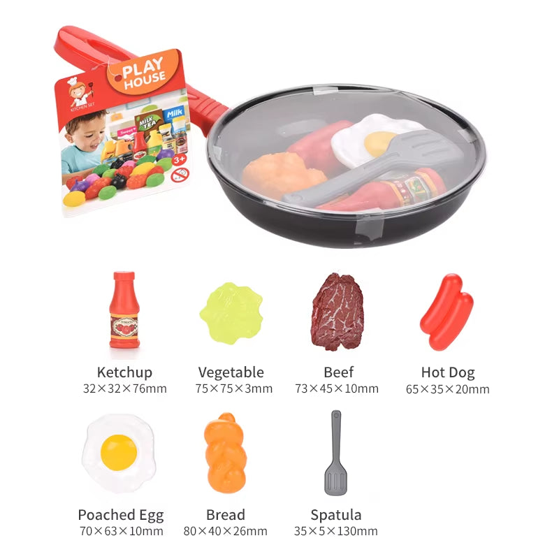 Kids Simulation Food Kitchen Toy Pretend Play Cooking Toys Cookware Pot Hamburger Hot Dog Fries Pizza Interactive Toys for Girls