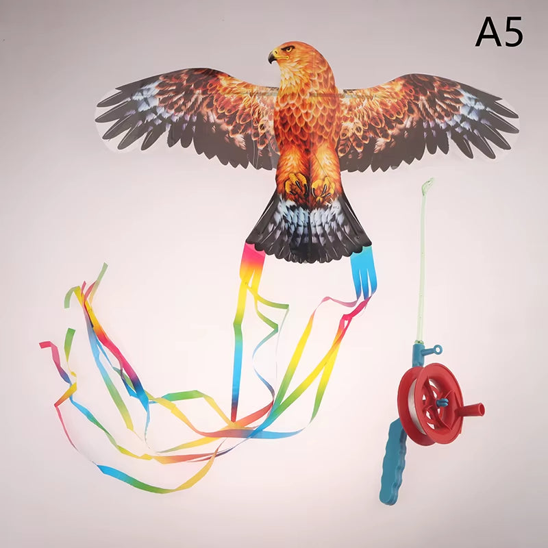 Children Kite Cartoon Foldable Mini Plastic Toys Kite with Hand Brake Fishing Rod for Kids Outdoor Fun Toy for Family Gathering