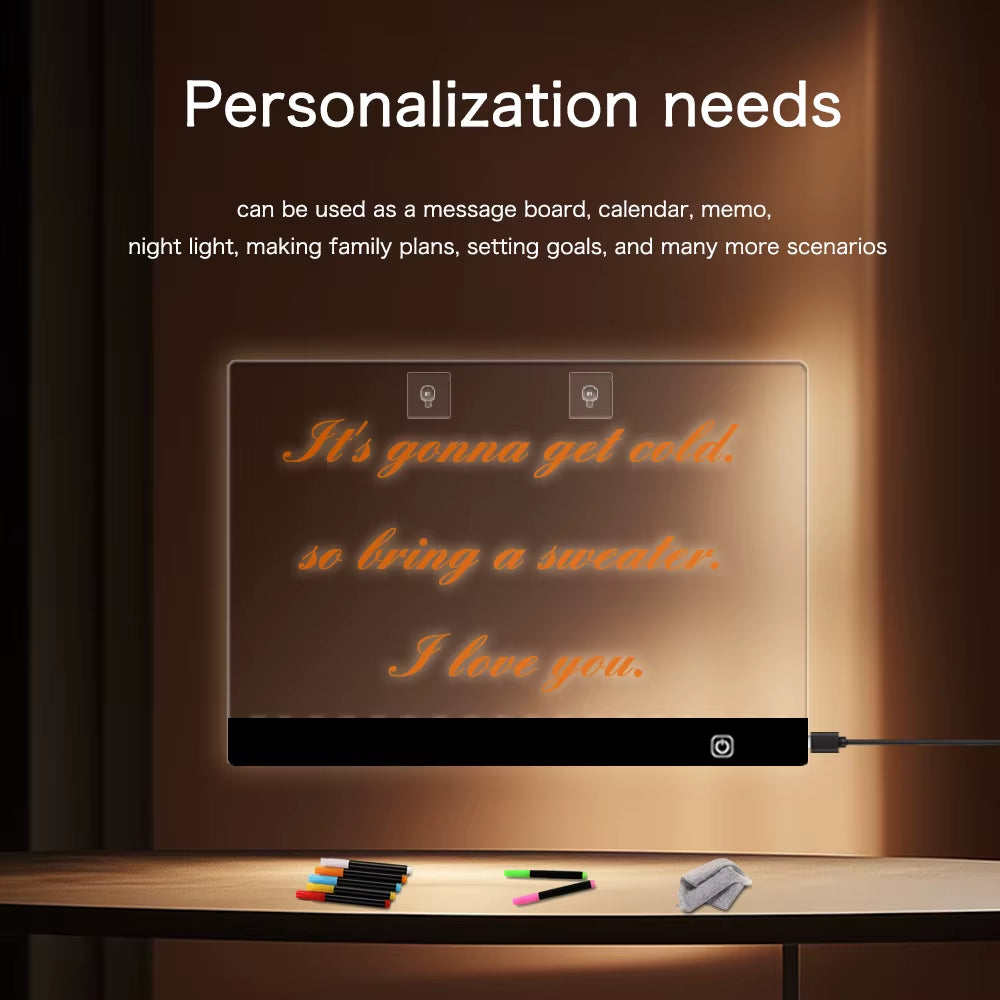 13.77"X9.84" - Acrylic Clear Light up Drawing Board , Glow Erasable Memo LED Magic Board , with 7 Color Markers Pen and Stand