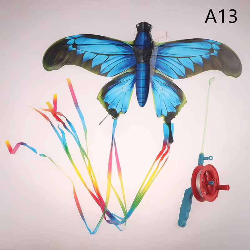 Children Kite Cartoon Foldable Mini Plastic Toys Kite with Hand Brake Fishing Rod for Kids Outdoor Fun Toy for Family Gathering