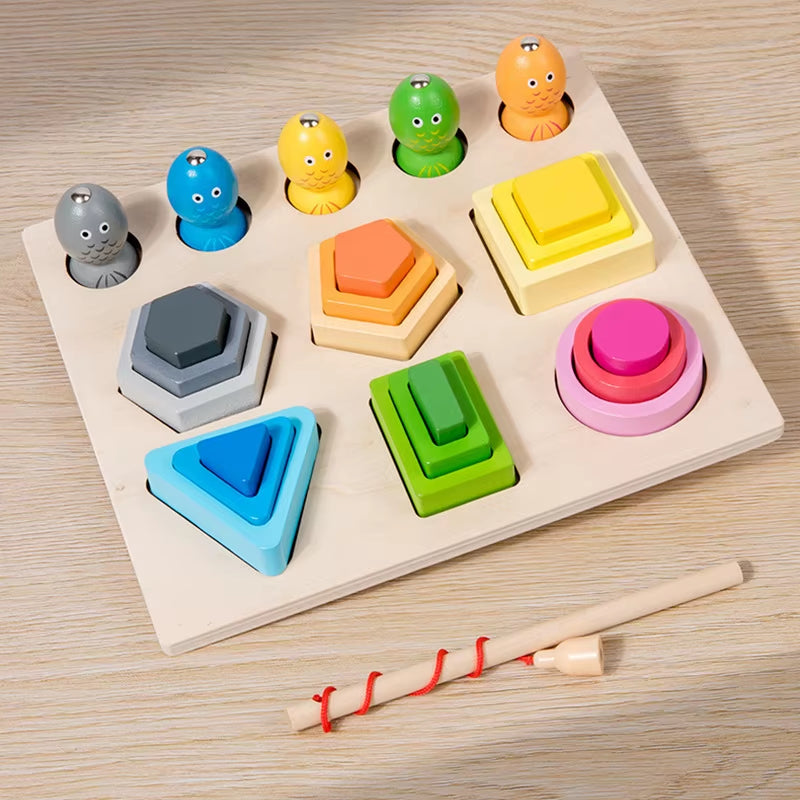 Shape Cognitive Classification Montessori Wooden Color Matching Puzzle Children'S Magnetic Fishing Learning Educational Toys