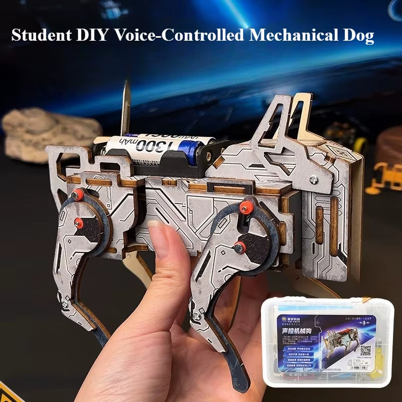 Voice Control Mechanical Dog STEM Kit DIY Wooden Science Toy Educational Building Project for Kids Classroom Learning Tool