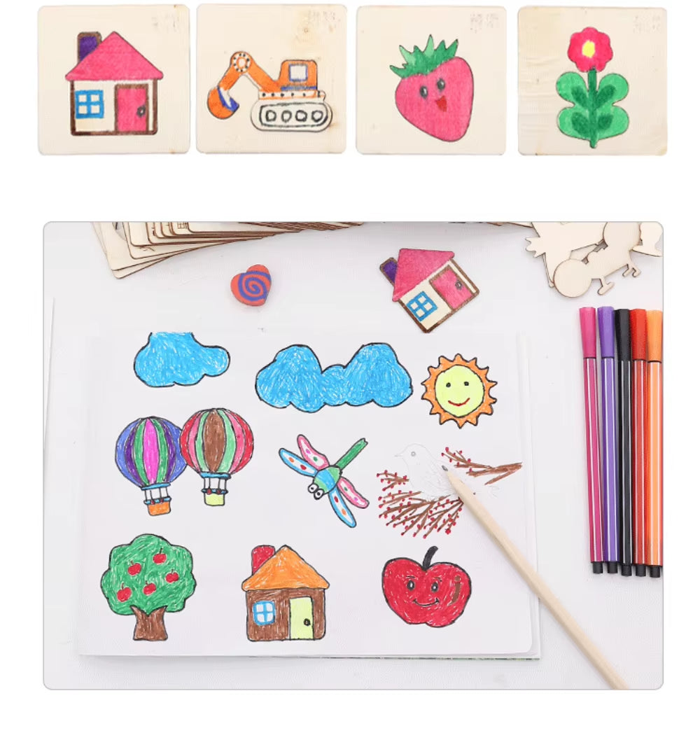 Kids Drawing Toys Montessori DIY Painting Stencils Template Wooden Craft Puzzle Educational Toys for Boys Girls Birthday Gift