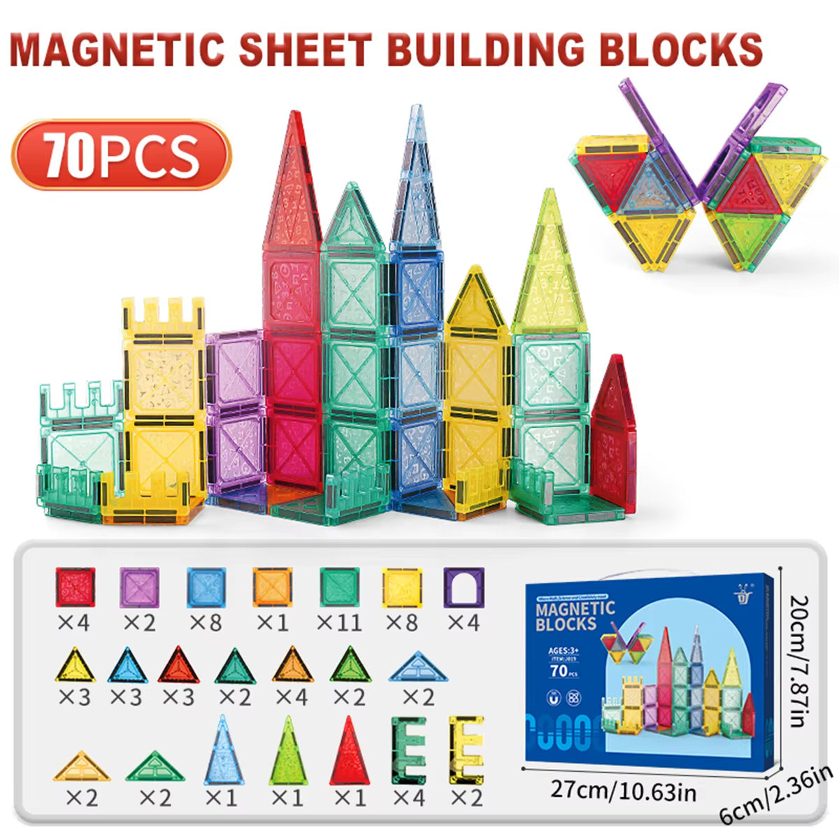 Magnetic Tiles for Kids Ages 3-5 4-8 Magnet Toys for 3 4 5 6 7 8+ Year Old Boys Girls Toddlers Magnetic Building Blocks Preschoo