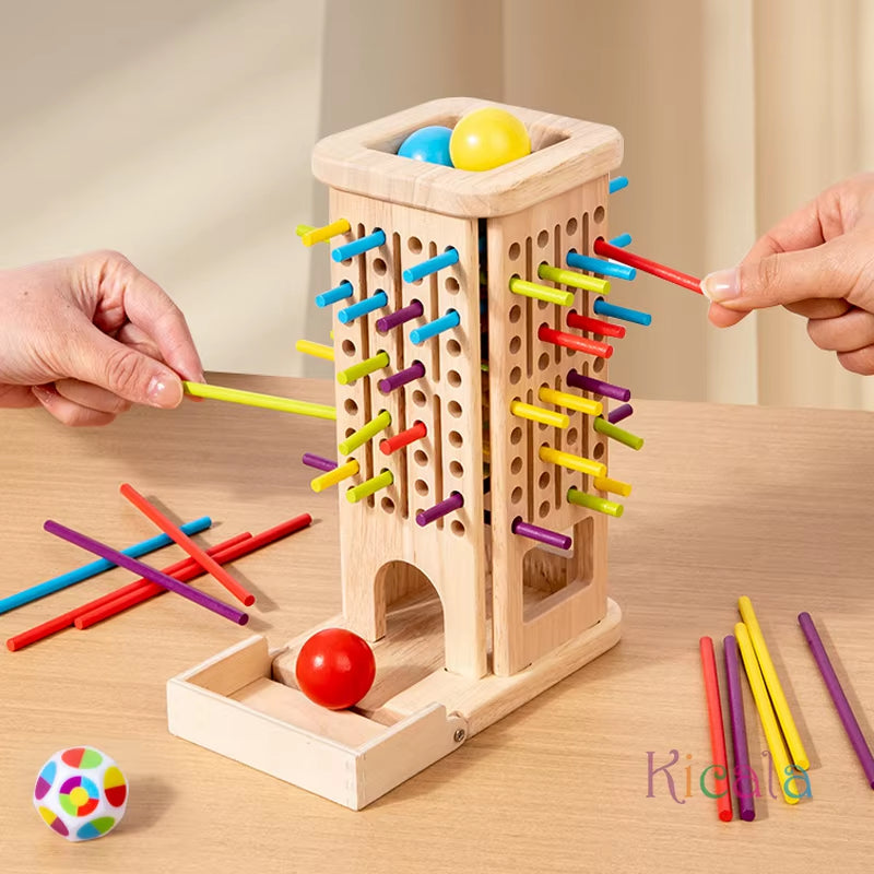 Montessori Game Wooden Stick Tower Toy with Sticks Dice Motor Skills Development Stick Counting Math Educational Toy for Kids