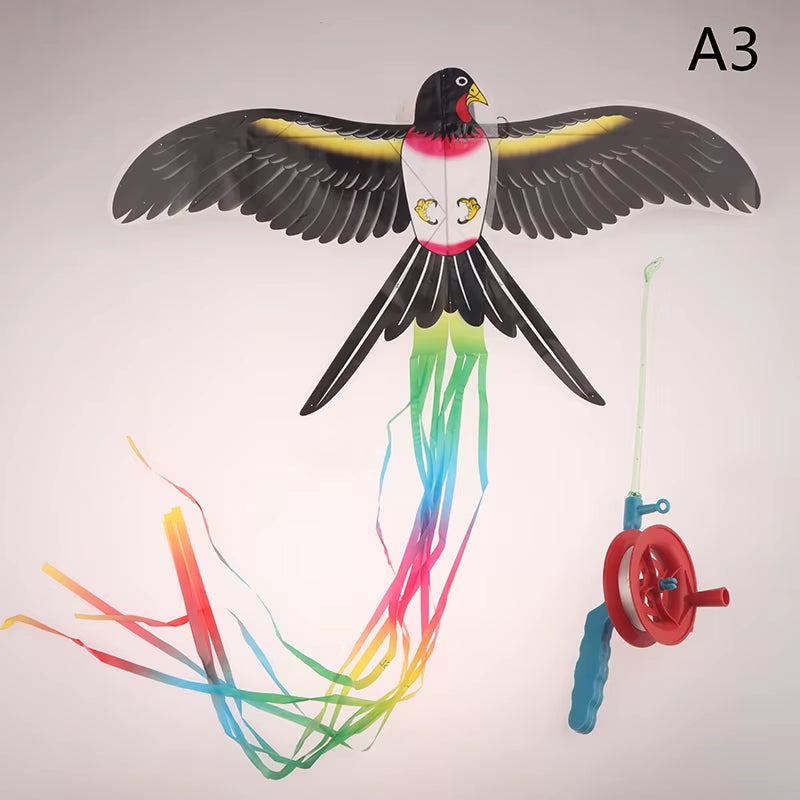 Children Kite Cartoon Foldable Mini Plastic Toys Kite with Hand Brake Fishing Rod for Kids Outdoor Fun Toy for Family Gathering