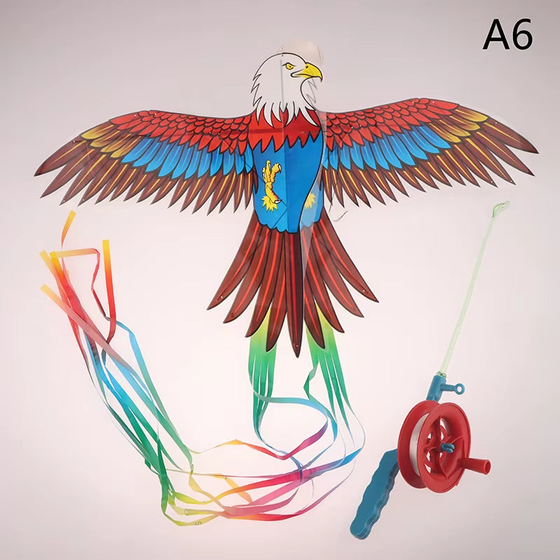 Children Kite Cartoon Foldable Mini Plastic Toys Kite with Hand Brake Fishing Rod for Kids Outdoor Fun Toy for Family Gathering