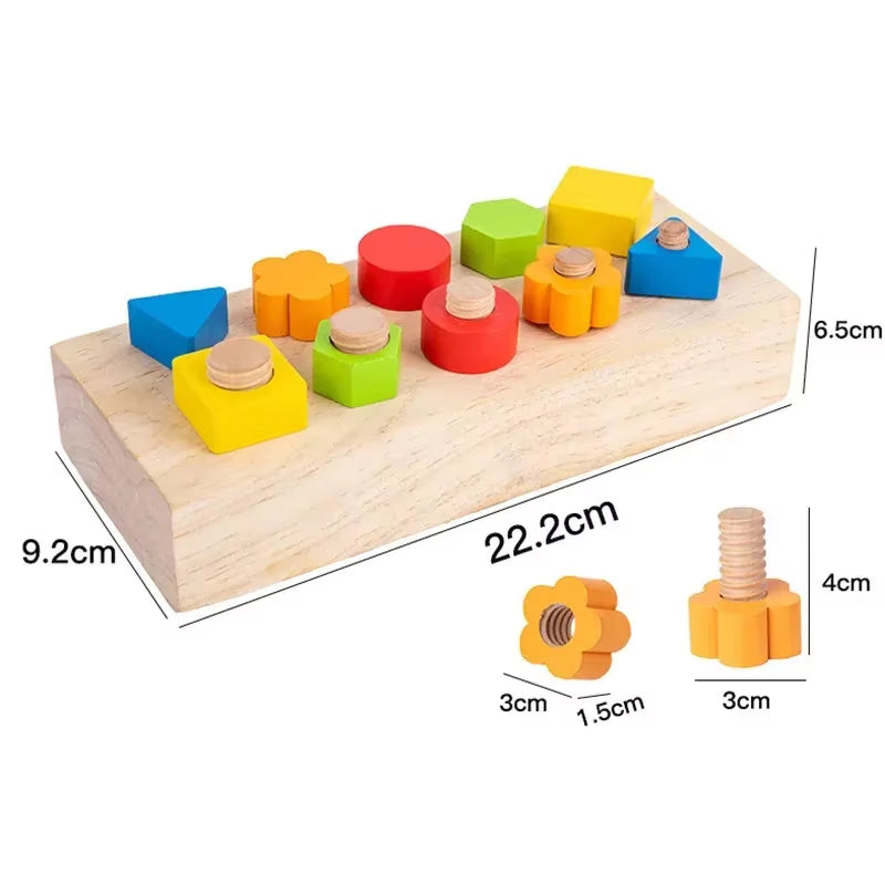 Educational Wooden Nut and Bolt Toy Set for Kids - Color Shape Matching Fine Motor Skills Development Sensory Screw Board Game