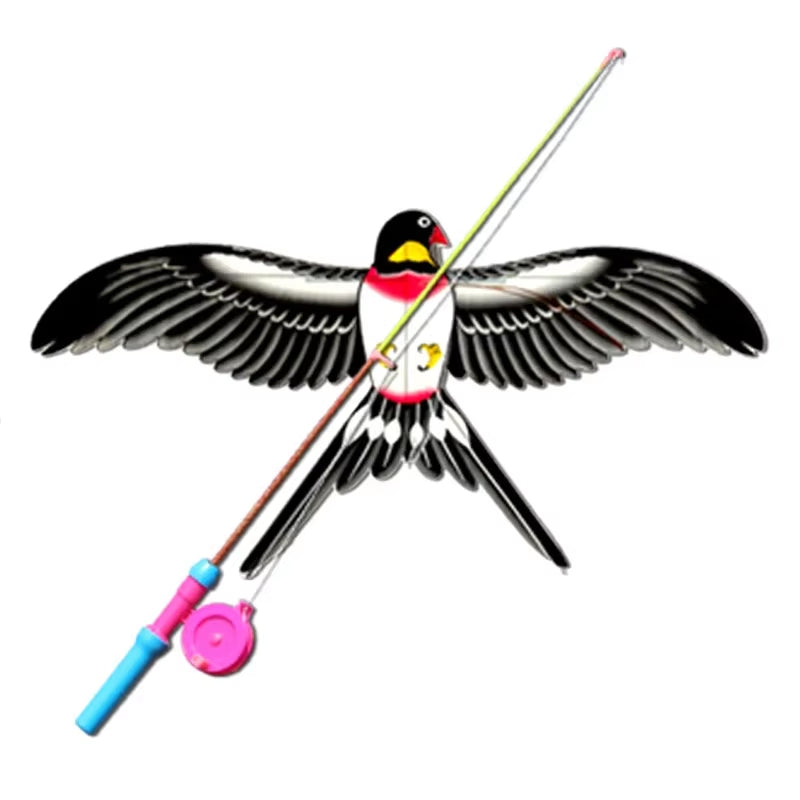 Children Kite Cartoon Foldable Mini Plastic Toys Kite with Hand Brake Fishing Rod for Kids Outdoor Fun Toy for Family Gathering