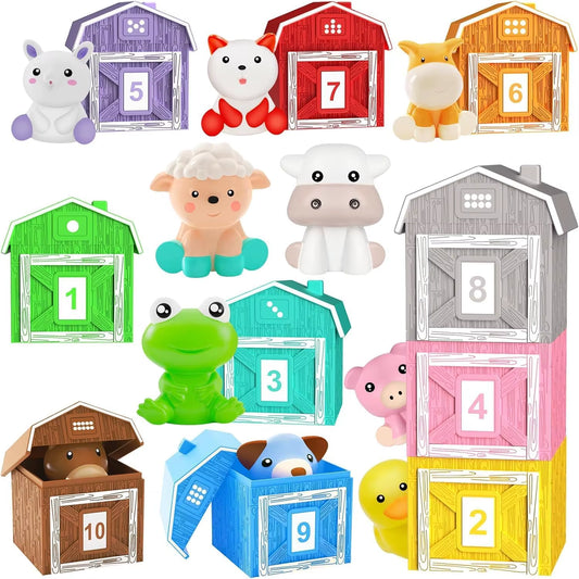 Farm Animal Matching House Montessori Toys for Toddler Rainbow Finger Puppet Number Cognition Color Sorting Pairing Games