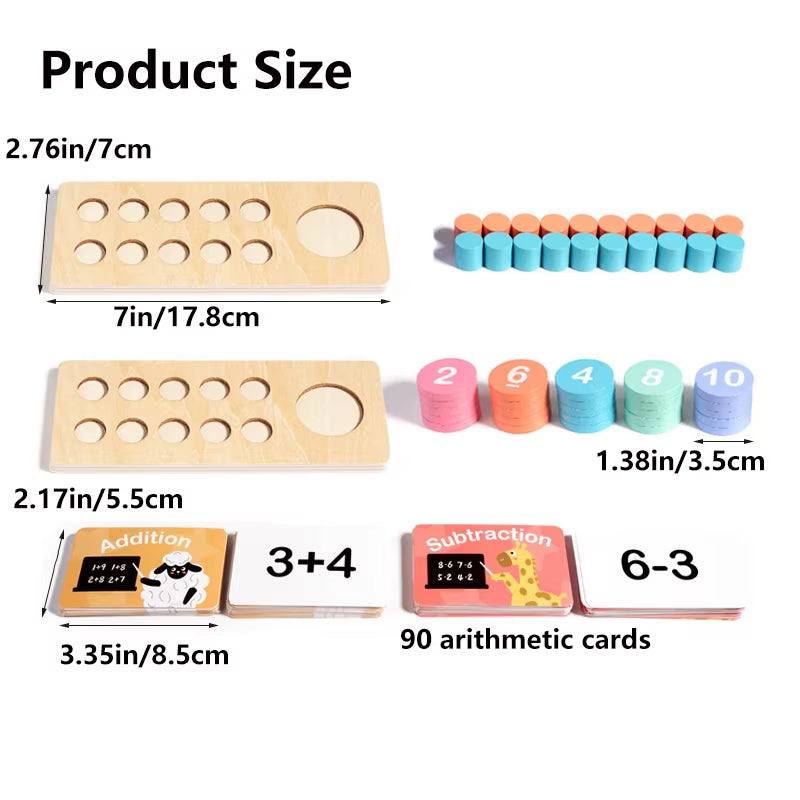 Wooden Ten Frame Sets Toy, Learning Counting and Number, Addition and Subtraction, Mathematics Learning Toy