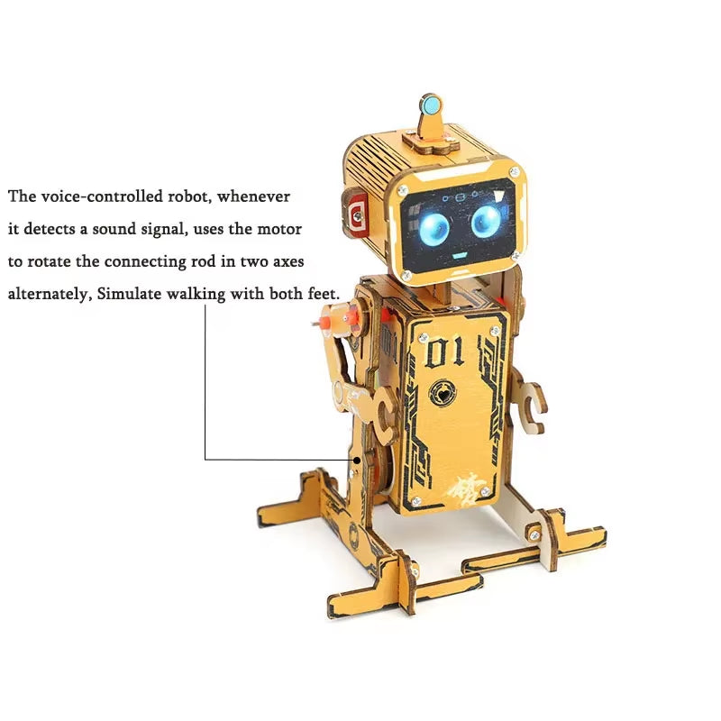 DIY Robot Science 3D Wooden Puzzles Voice Activated Robot STEM Kits Educational Building Blocks Assemble Toy for Kids Teens