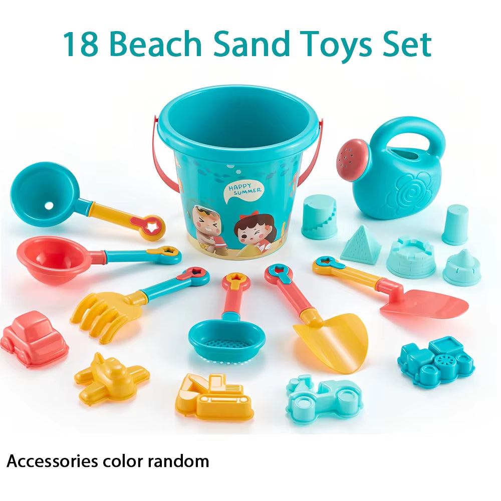 18PCS Beach Sand Toy Set, Durable Plastic, Summer Pool Beach Game Set, Outdoor Sand Play Tools for Boys and Girls, Great Holiday