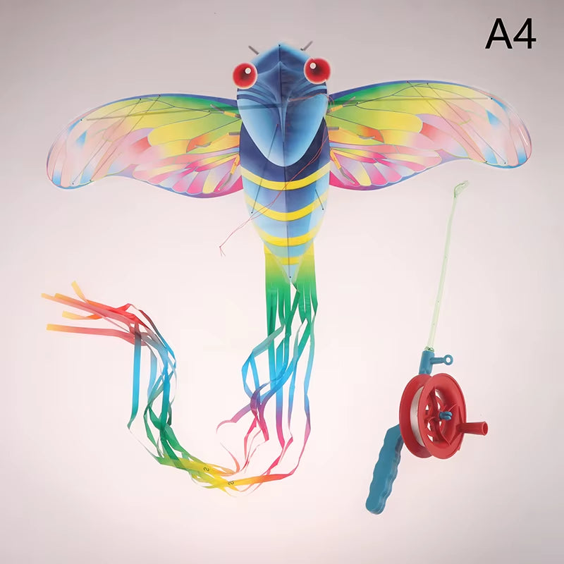 Children Kite Cartoon Foldable Mini Plastic Toys Kite with Hand Brake Fishing Rod for Kids Outdoor Fun Toy for Family Gathering