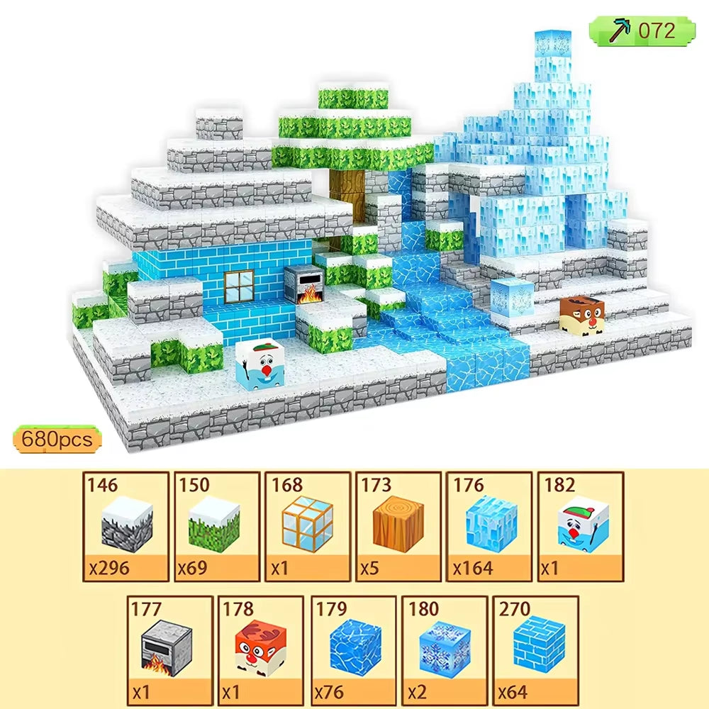 Magnetic Building Blocks Mine World Magnet Cube Set for Boy Girl Kid Age 3+ DIY Model Children Stem Montessori Sensory Toys Gift