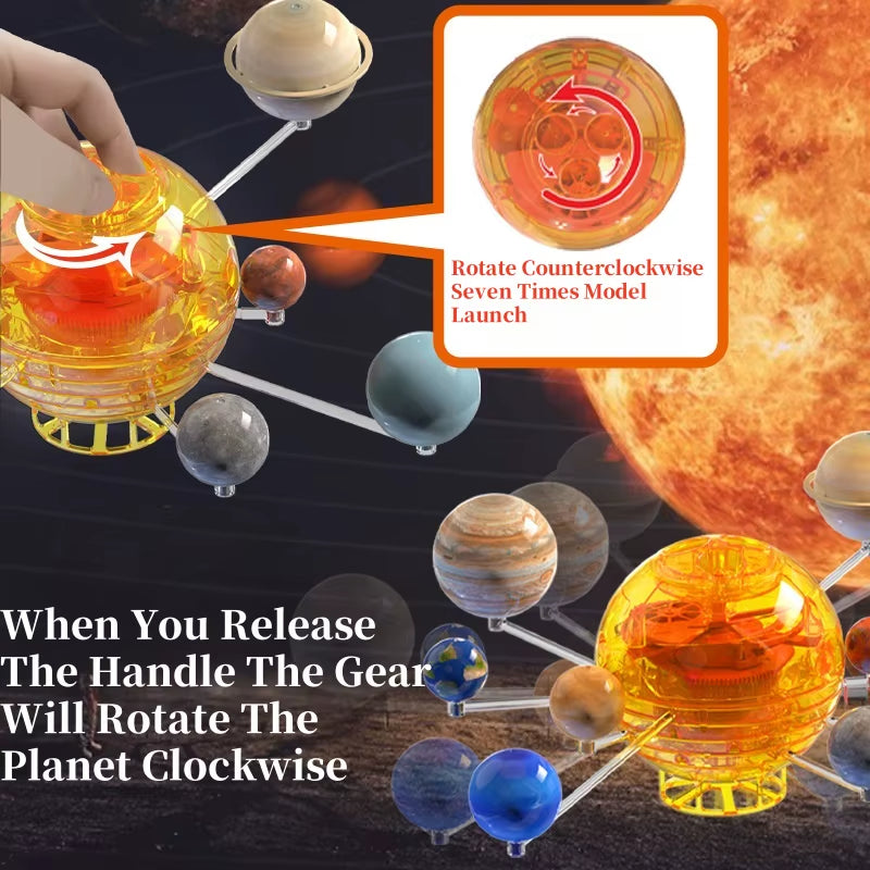 Children'S Senses STEM Kit Build a Rotating Solar System Model Planets Revolve Using a Windup Motor Student DIY Puzzle Toys