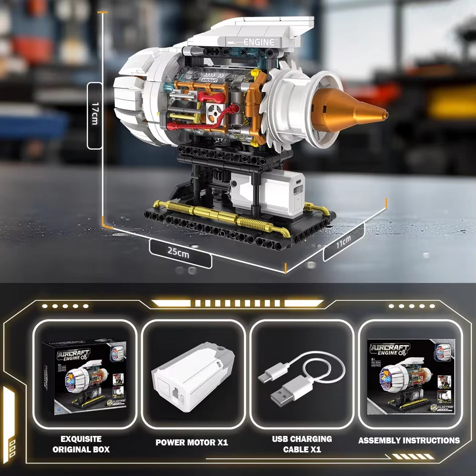 3056 Aircraft Engine 650PCS Model Building Blocks Set Technical Electrically Driven MOC Educational Toys Kids Christmas Gifts