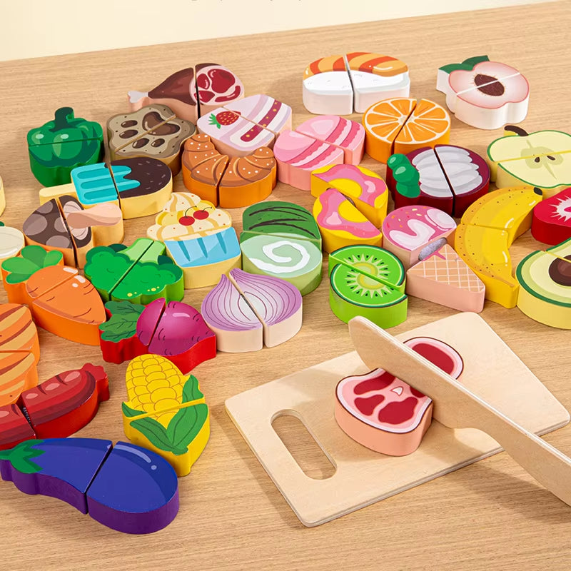 Wooden Pretend Play Simulation Food Fruits Vegetables Toys for Children Kids