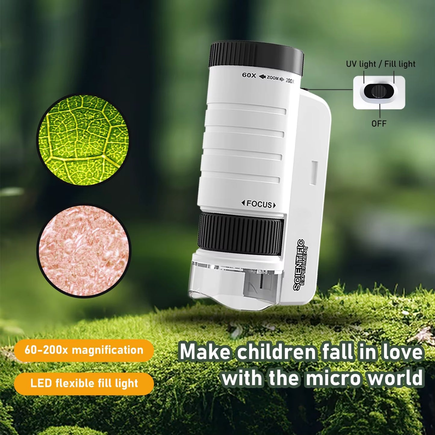 Microscope Portable Handheld STEM Toy for Kids Adults, Mini Microscope for Student Science Lab