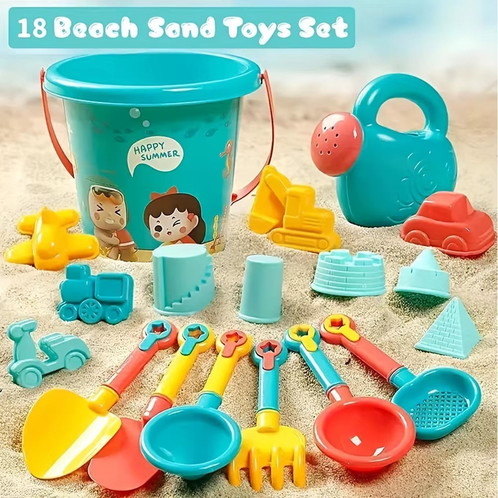 18PCS Beach Sand Toy Set, Durable Plastic, Summer Pool Beach Game Set, Outdoor Sand Play Tools for Boys and Girls, Great Holiday