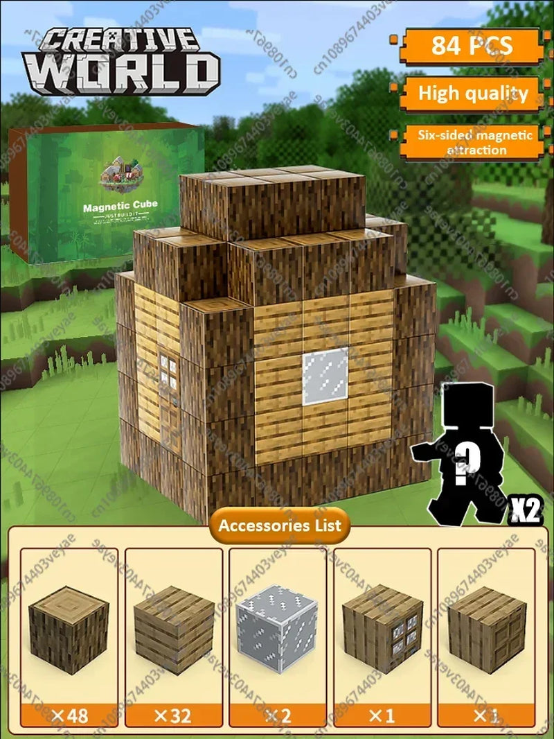 Magnetic Building Blocks Mine World Magnet Cube Set for Boy Girl Kid Age 3+ DIY Model Children Stem Montessori Sensory Toys Gift