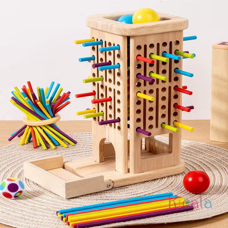 Montessori Game Wooden Stick Tower Toy with Sticks Dice Motor Skills Development Stick Counting Math Educational Toy for Kids