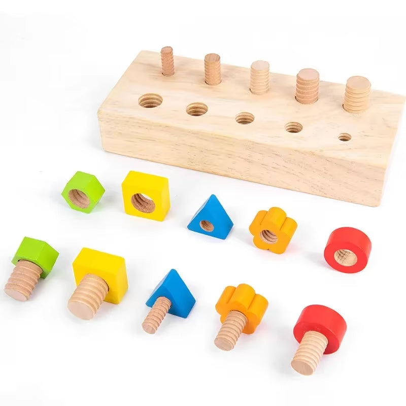 Educational Wooden Nut and Bolt Toy Set for Kids - Color Shape Matching Fine Motor Skills Development Sensory Screw Board Game