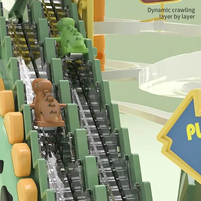 Electric Double Track Dinosaur Slide Dynamic Climbing Stairs Adventure Children Acousto Optic Educational Toy Kids Birthday Gift