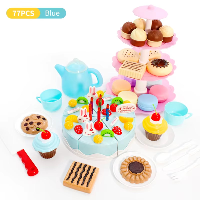 Girl Toy Cake DIY Minature Food Tea Set Simulation Pretend Play Kitchen Kid Cut Game Education Children Toys for 3 Year Birthday