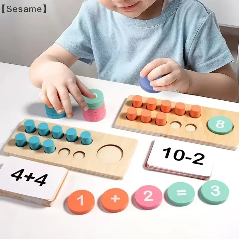 Wooden Ten Grid Arithmetic Sensation Educational Toys Subtraction Counting Board Montessori Math Tools for Children Learning Byh