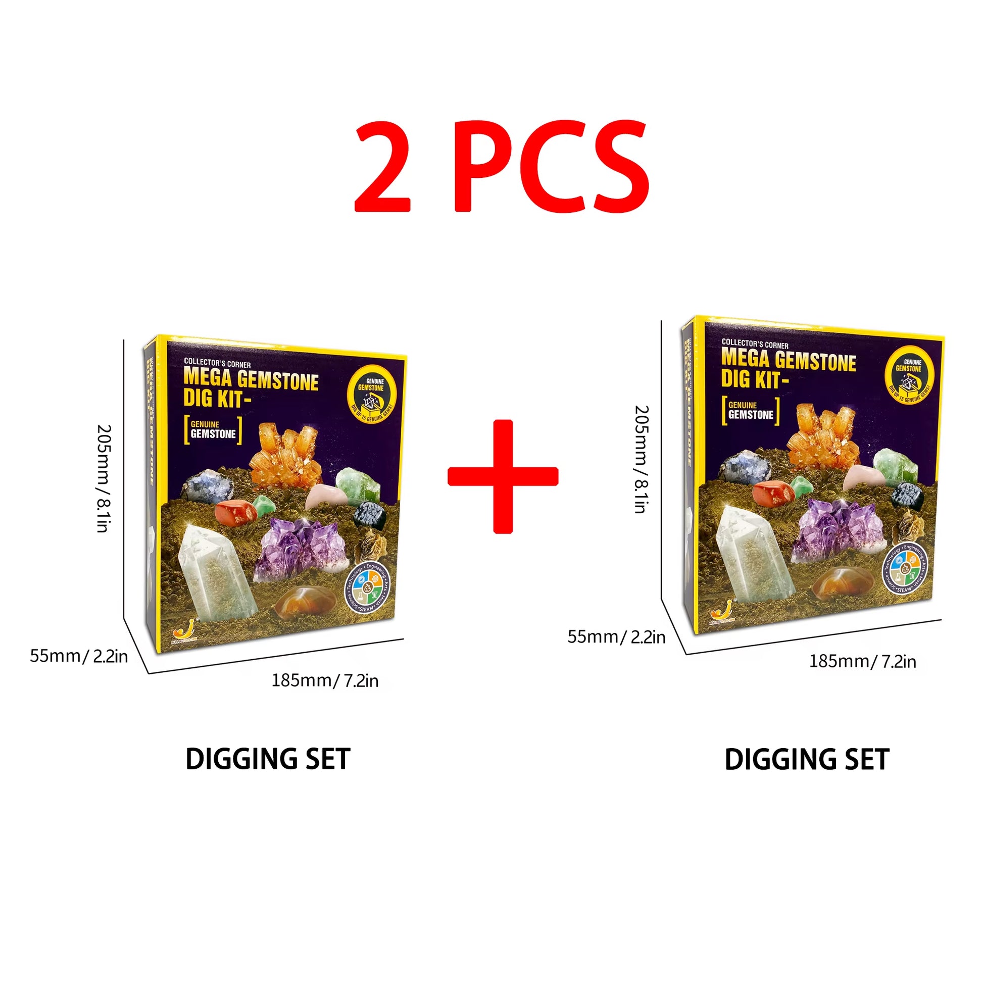 2PCS STEM Mega Dig Kit-Dig up 15 Real Gemstones and Crystals, Science Kit for Kids,Gift for Girls and Boys-Educational & Fun Toy