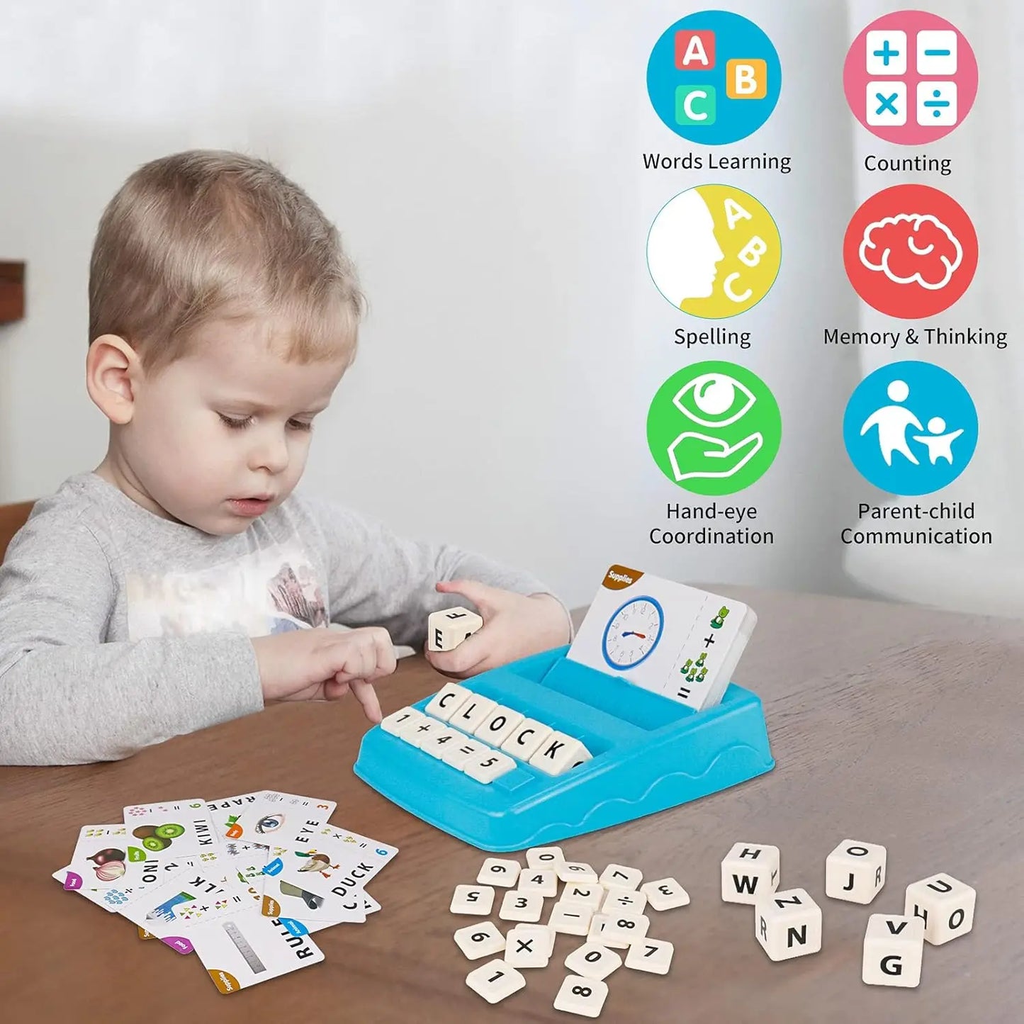 Educational Toys Learning Games for Kids 2 in 1 Matching Letter Spelling Number Cognition Early Math Game for Boys Girls Gifts
