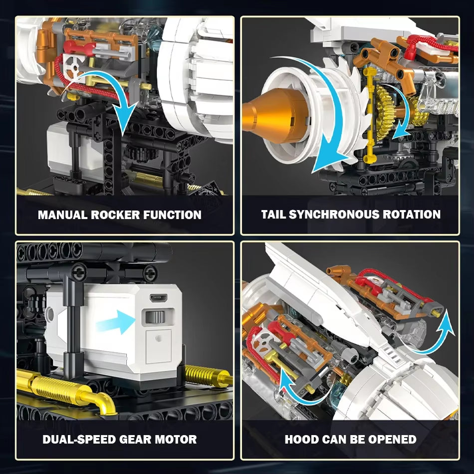 3056 Aircraft Engine 650PCS Model Building Blocks Set Technical Electrically Driven MOC Educational Toys Kids Christmas Gifts