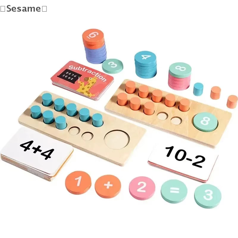Wooden Ten Grid Arithmetic Sensation Educational Toys Subtraction Counting Board Montessori Math Tools for Children Learning Byh