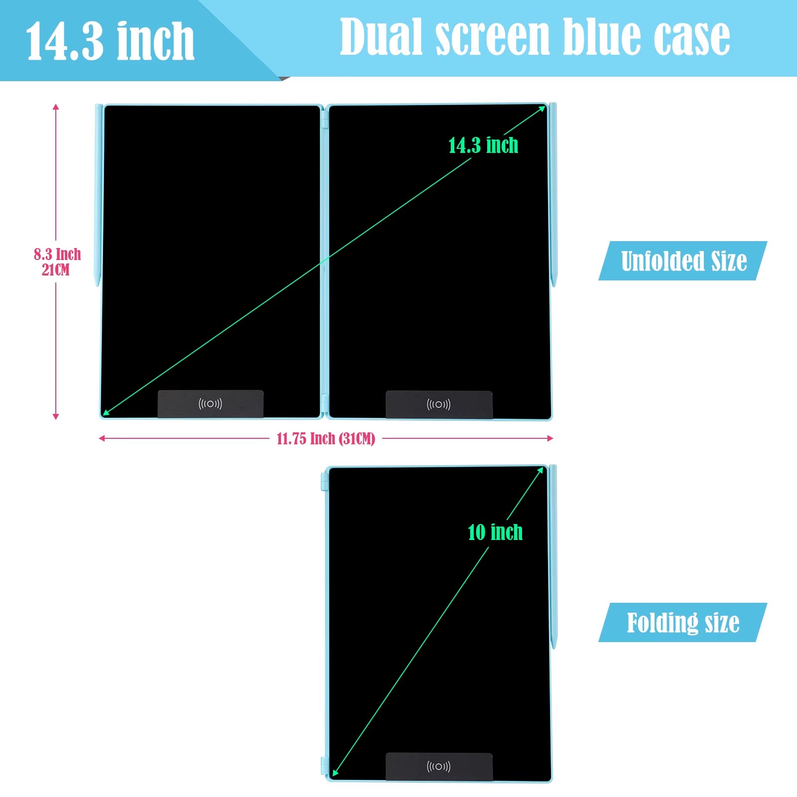 14.3-Inch Folding LCD Handwriting Writing Tablet with Split Screen, Erasable Electronic Drawing Board and Note Book