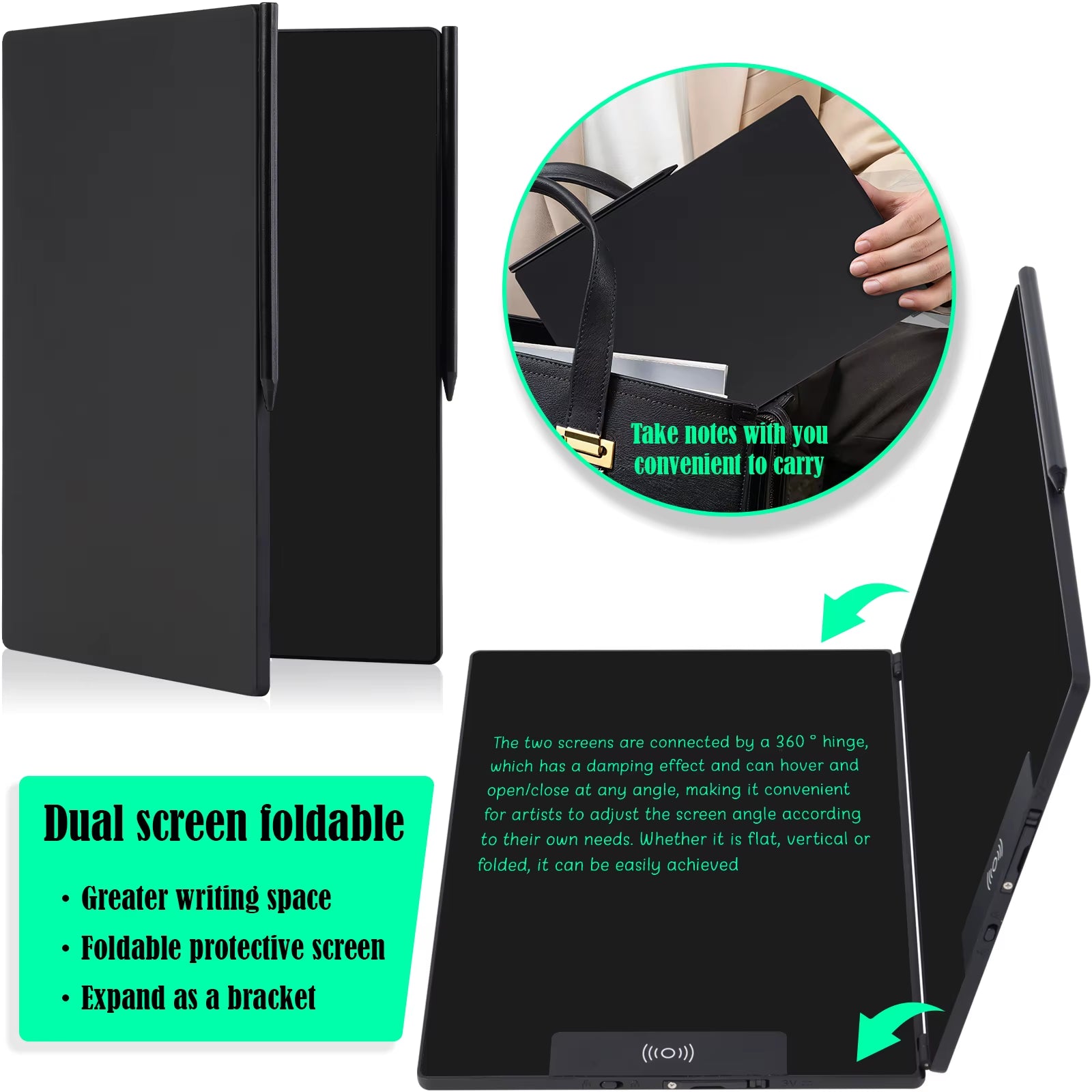 14.3-Inch Folding LCD Handwriting Writing Tablet with Split Screen, Erasable Electronic Drawing Board and Note Book