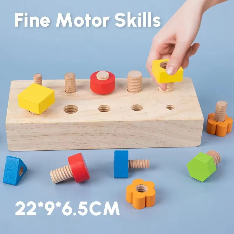 Educational Wooden Nut and Bolt Toy Set for Kids - Color Shape Matching Fine Motor Skills Development Sensory Screw Board Game