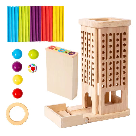 Montessori Game Wooden Stick Tower Toy with Sticks Dice Motor Skills Development Stick Counting Math Educational Toy for Kids