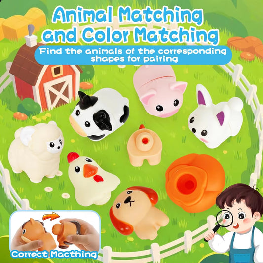 10PCS Educational Farm Animal Matching Toys Counting Color Sorting Animal Recognition Fine Motor Skills Hand-Eye Coordination