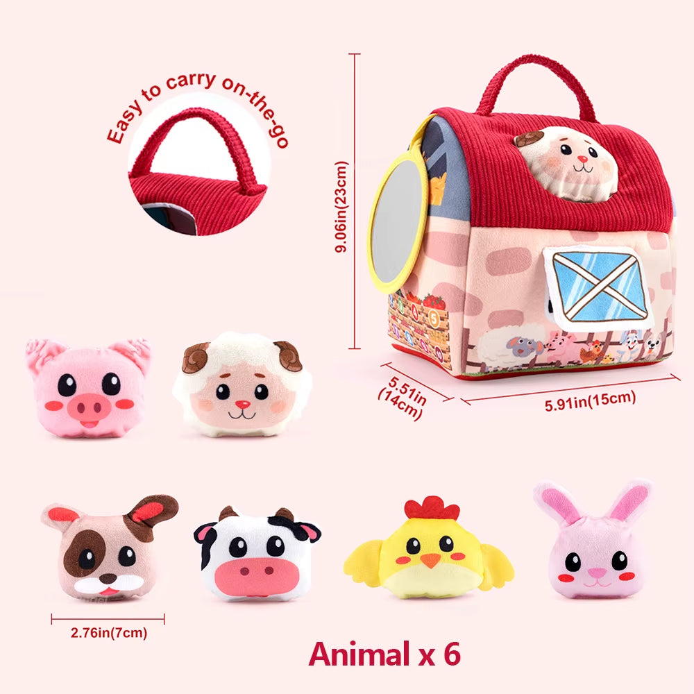 Plush Barn with Farm Animals Baby Toys Sensory Montessori Toy Portable Baby Farmhouse Toy for Infants Toddlers Newborn Gifts