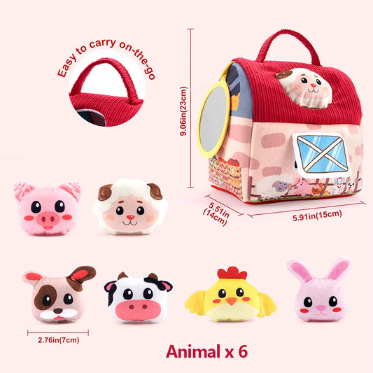 Plush Barn with Farm Animals Baby Toys Sensory Montessori Toy Portable Baby Farmhouse Toy for Infants Toddlers Newborn Gifts