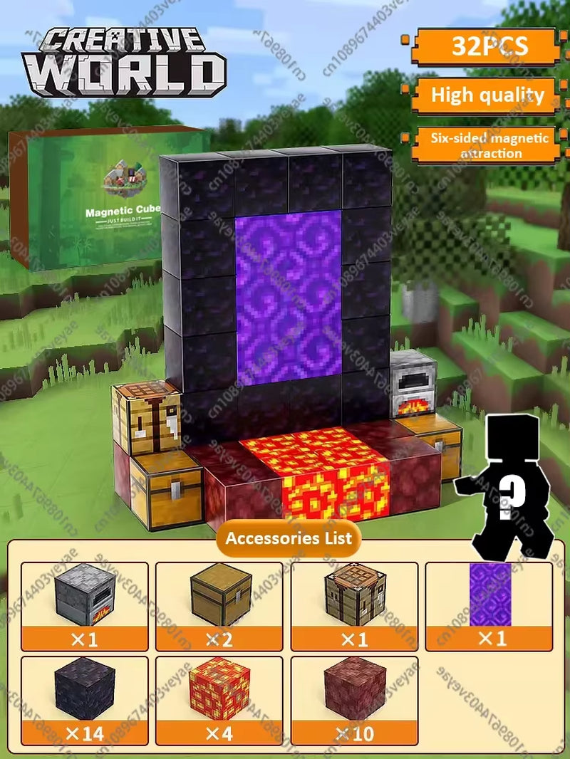 Magnetic Building Blocks Mine World Magnet Cube Set for Boy Girl Kid Age 3+ DIY Model Children Stem Montessori Sensory Toys Gift