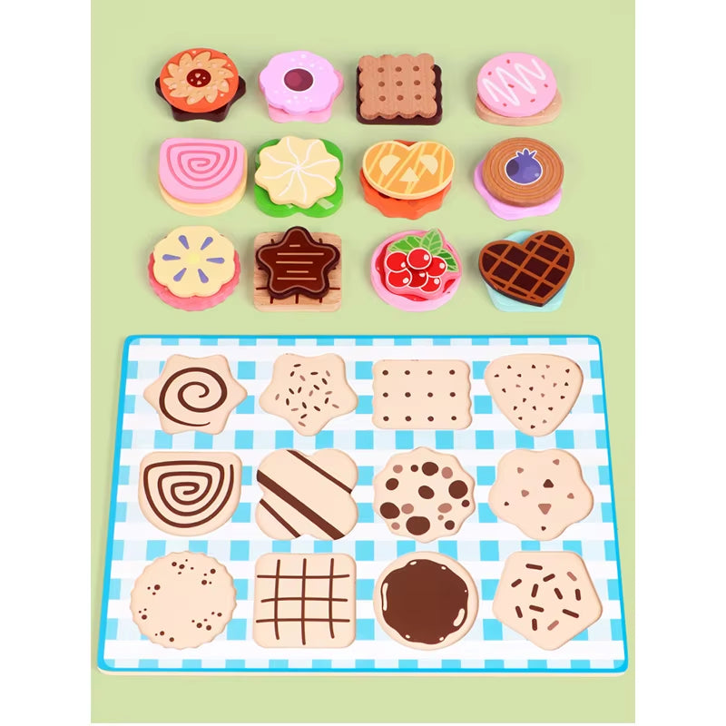 Wooden Dessert Puzzle Toy Set - Colorful Cookie and Pastry Matching Toy Toddler Shape Recognition and Fine Motor Skills