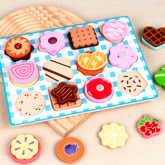 Wooden Dessert Puzzle Toy Set - Colorful Cookie and Pastry Matching Toy Toddler Shape Recognition and Fine Motor Skills