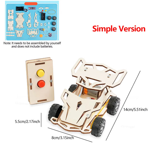 DIY Wooden Remote Control Car Mini Four-Wheel Drive Racing Car Science Experiment Kits STEM Educational Toy for Teen Kids Gifts