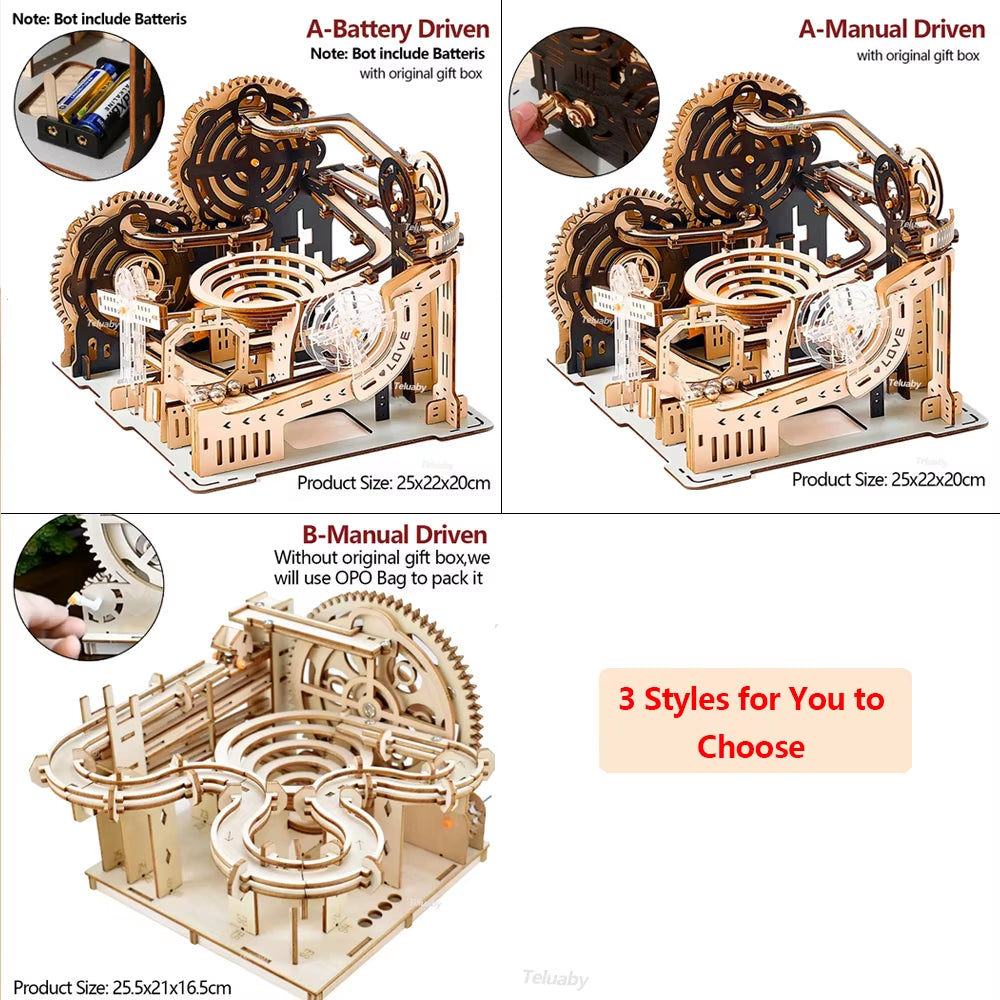 3D Wooden Puzzle Marble Run Set DIY Assemble Mechanical Model Building Kits STEAM Educational Toys for Adult Kids Birthday Gifts