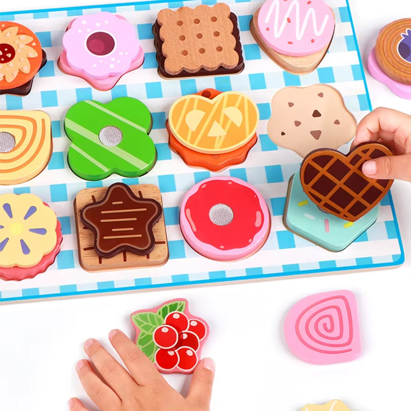Wooden Dessert Puzzle Toy Set - Colorful Cookie and Pastry Matching Toy Toddler Shape Recognition and Fine Motor Skills