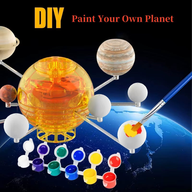 Children'S Senses STEM Kit Build a Rotating Solar System Model Planets Revolve Using a Windup Motor Student DIY Puzzle Toys