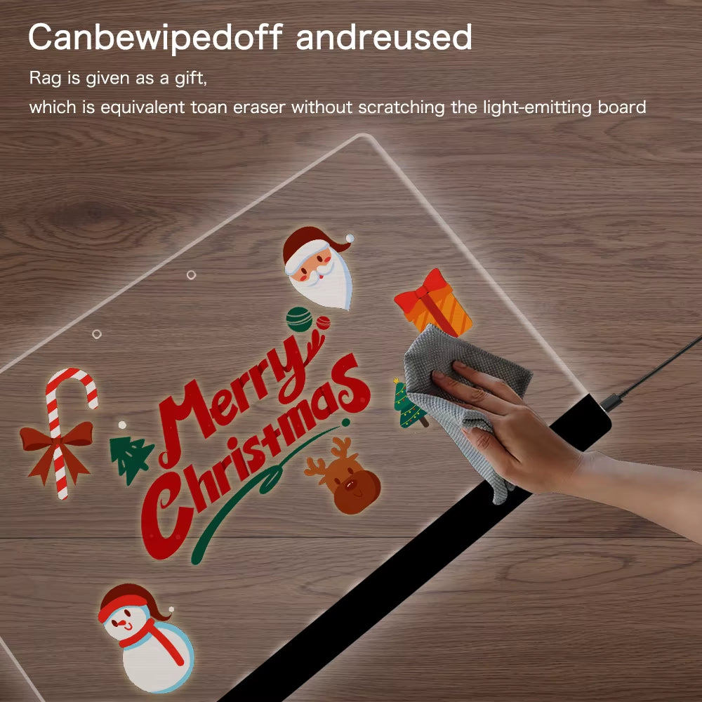 13.77"X9.84" - Acrylic Clear Light up Drawing Board , Glow Erasable Memo LED Magic Board , with 7 Color Markers Pen and Stand